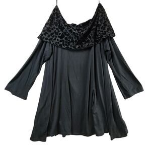 Nally & Millie Black Leopard Cowl Neck Top Women Medium Long Sleeve Flared